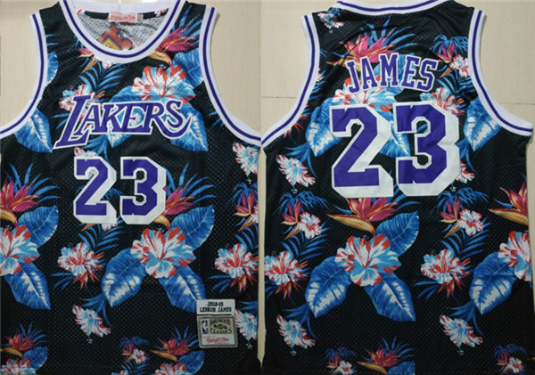 Lakers 23 Lebron James Black 2018 19 Hardwood Classics Floral Fashion Swingman Jersey