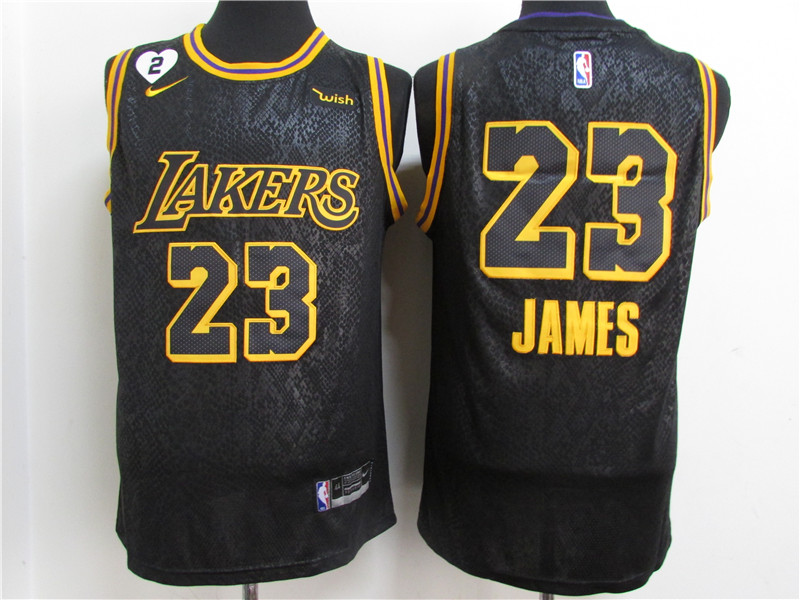 Lakers 23 Lebron James Black Mamba 2 Heart Gigi Patch Nike Swingman Jersey