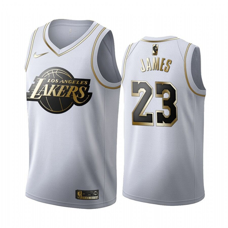 Lakers 23 Lebron James White Gold Nike Swingman Jersey