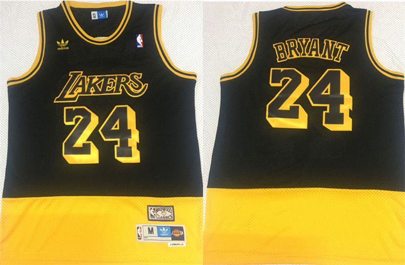 Lakers 24 Kobe Bryant Fluorescent Black Yellow Split Hardwood Classics Jersey