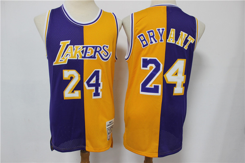 Lakers 24 Kobe Bryant Purple Yellow Split Hardwood Classics Jersey