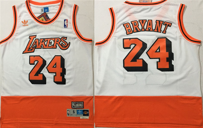 Lakers 24 Kobe Bryant White Orange Split Hardwood Classics Jersey