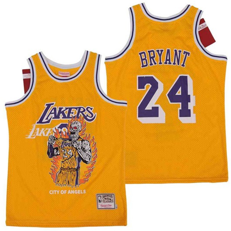 Lakers 24 Kobe Bryant Yellow Hardwood Classics Skull Edition Jersey