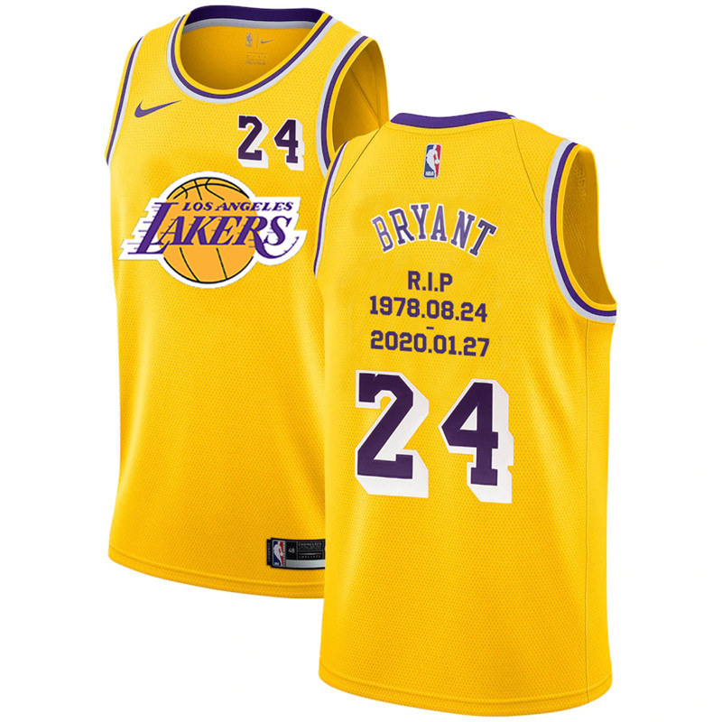 Lakers 24 Kobe Bryant Yellow Nike R.I.P Swingman Jersey