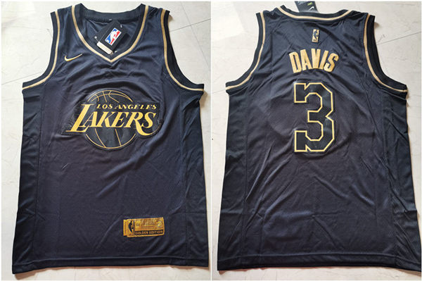 Lakers 3 Anthony Davis Black Gold Nike Swingman Jersey