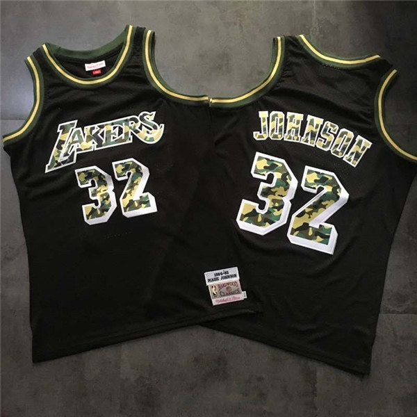 Lakers 32 Magic Johnson Black Camo 1984 85 Hardwood Classics Jersey