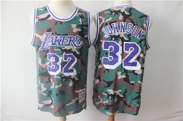 Lakers 32 Magic Johnson Camo 1991 92 Hardwood Classics Jersey