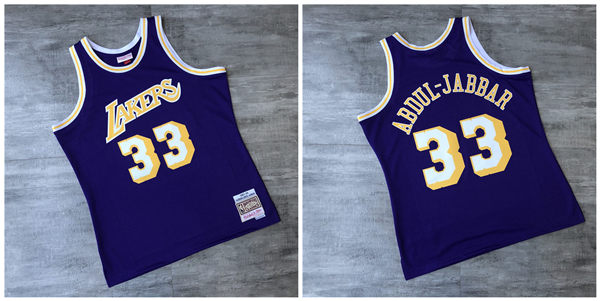 Lakers 33 Kareem Abdul Jabbar Purple 1983 84 Hardwood Classics Printed Jersey