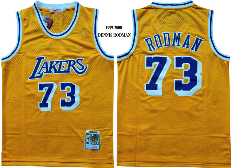 Lakers 73 Dennis Rodman Yellow 1999 2000 Hardwood Classics Mesh Jersey
