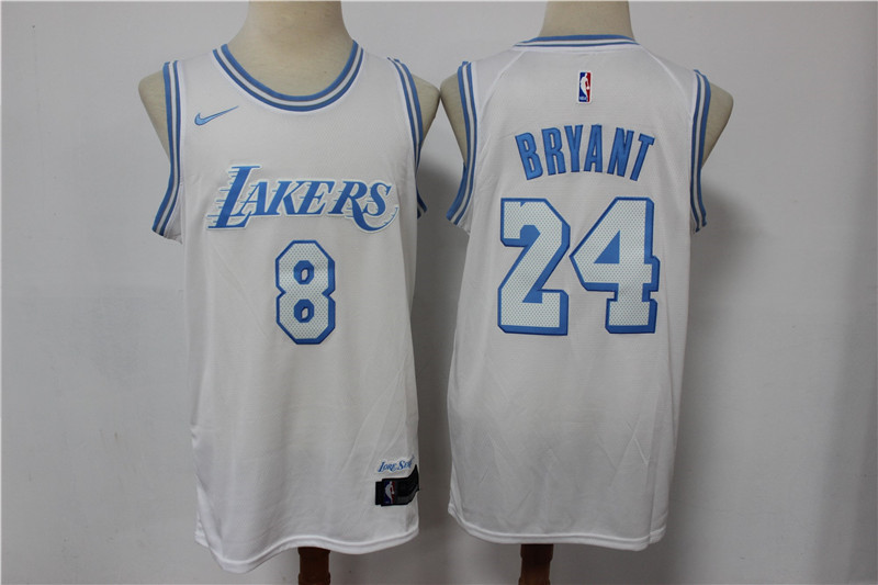 Lakers 8 & 24 Kobe Bryant White 2020 21 City Edition Nike Swingman Jersey