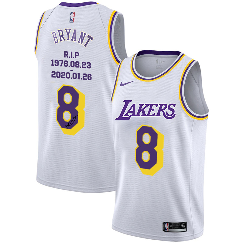 Lakers 8 Kobe Bryant White R.I.P Signature Swingman Jersey