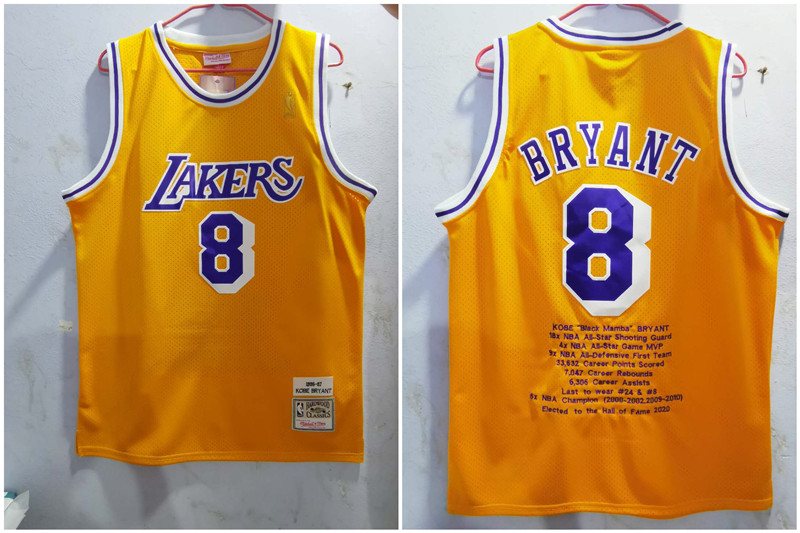 Lakers 8 Kobe Bryant Yellow 1996 97 Hardwood Classics Jersey