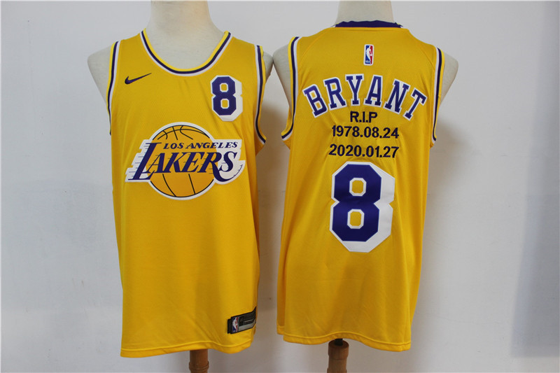 Lakers 8 Kobe Bryant Yellow Nike R.I.P Swingman Fashion Jersey