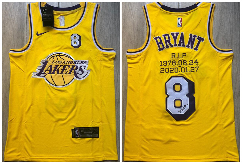 Lakers 8 Kobe Bryant Yellow R.I.P Signature Swingman Jersey
