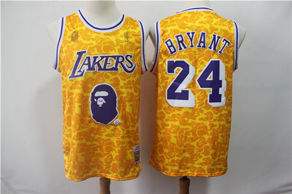 Lakers Bape 24 Kobe Bryant Yellow Hardwood Classics Jersey