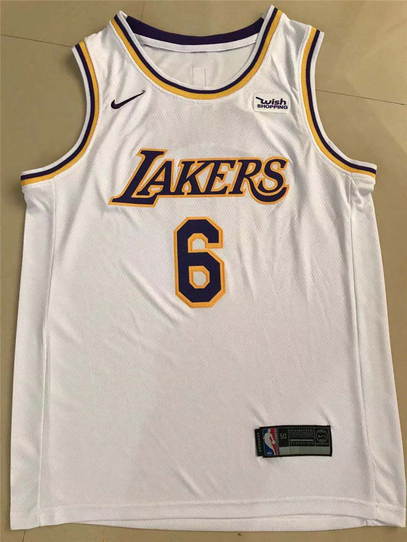 Lakers James 6 White Jersey