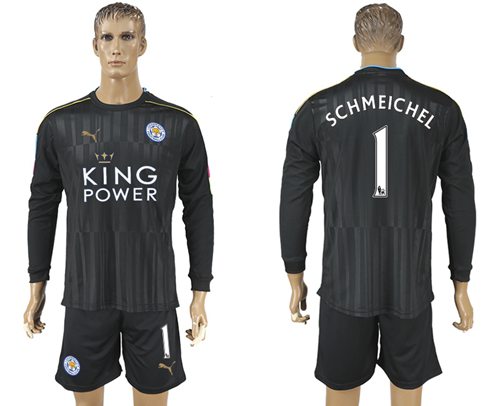 Leicester City 1 Schmeichel Black Long Sleeves Goalkeeper Soccer Country Jersey
