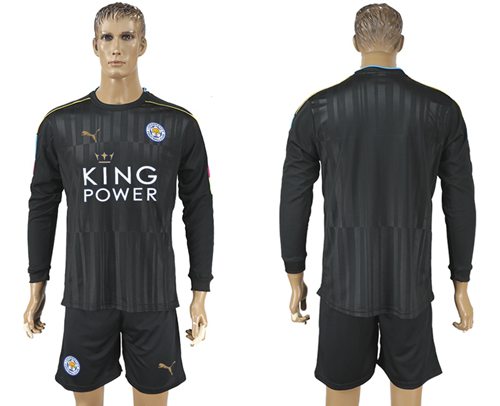 Leicester City Blank Black Long Sleeves Goalkeeper Soccer Country Jersey