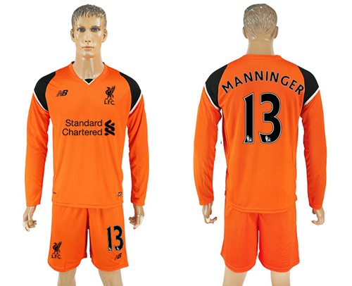 Liverpool 13 Manninger Orange Goalkeeper Long Sleeves Soccer Club Jersey