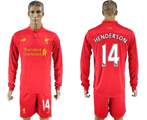 Liverpool 14 Henderson Home Long Sleeves Soccer Club Jersey