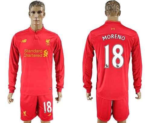Liverpool 18 Moreno Home Long Sleeves Soccer Club Jersey