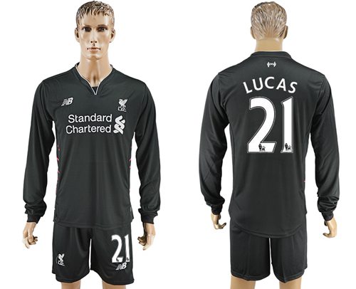 Liverpool 21 Lucas Away Long Sleeves Soccer Club Jersey