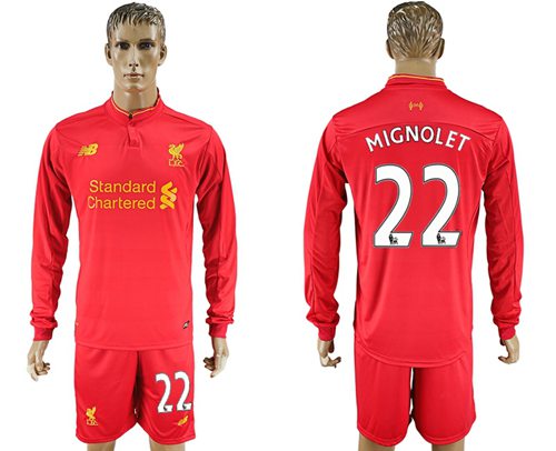 Liverpool 22 Mignolet Home Long Sleeves Soccer Club Jersey