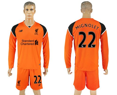Liverpool 22 Mignolet Orange Goalkeeper Long Sleeves Soccer Club Jersey
