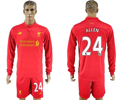 Liverpool 24 Allen Home Long Sleeves Soccer Club Jersey