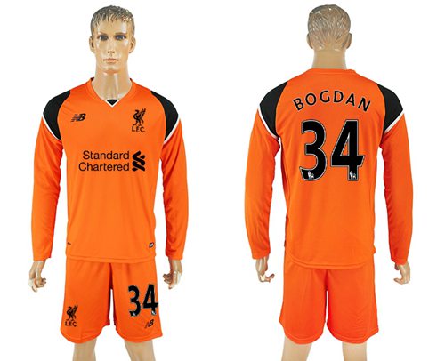 Liverpool 34 Bogdan Orange Goalkeeper Long Sleeves Soccer Club Jersey