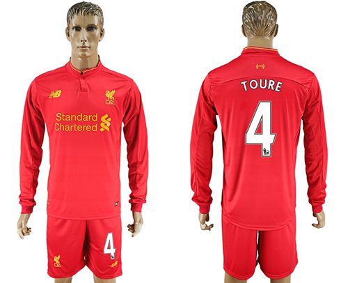 Liverpool 4 Toure Home Long Sleeves Soccer Club Jersey