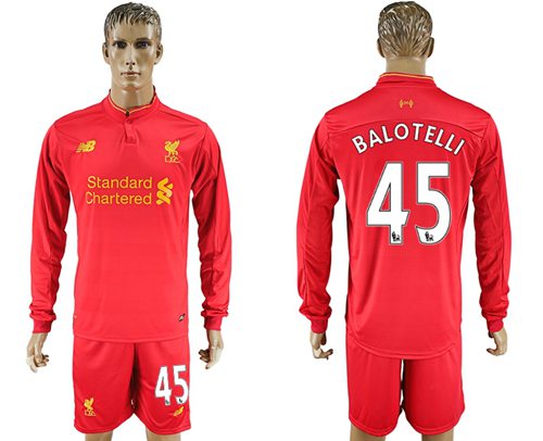 Liverpool 45 Balotelli Home Long Sleeves Soccer Club Jersey