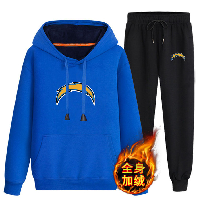 Los Angeles Chargers Bule Plus Velvet Pullover Hoodie & Pant