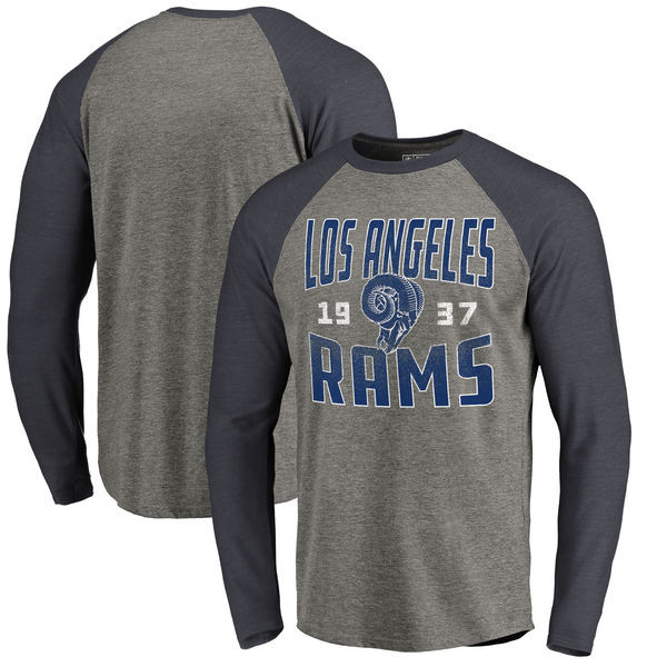 Los Angeles Rams NFL Pro Line by Fanatics Branded Timeless Collection Antique Stack Long Sleeve Tri Blend Raglan T Shirt Ash