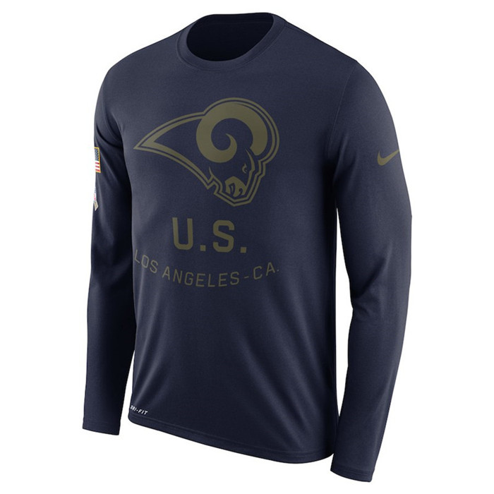 Los Angeles Rams  Salute to Service Sideline Legend Performance Long Sleeve T Shirt Navy