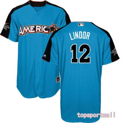 MLB American League 12 Francisco Lindor Blue 2017 All Star Baseball Jerseys