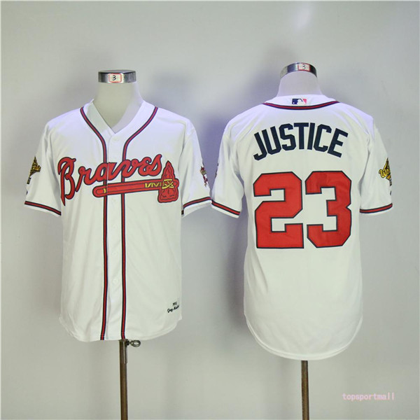 MLB Atlanta Braves 23 David Justice White 1955 Throwback Baseball Jerseys