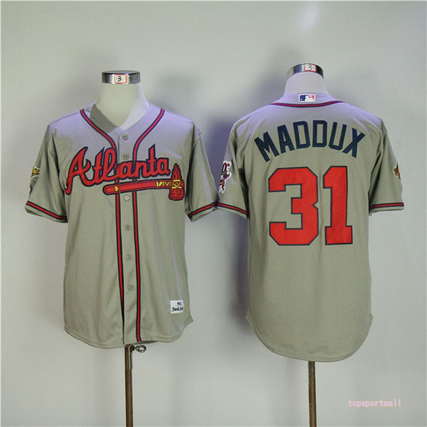 MLB Atlanta Braves 31 Greg Maddux Gray 1955 Throwback Baseball Jerseys