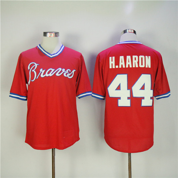 MLB Atlanta Braves 44 Hank Aaron Red BP 1980 Throwback Baseball Jerseys