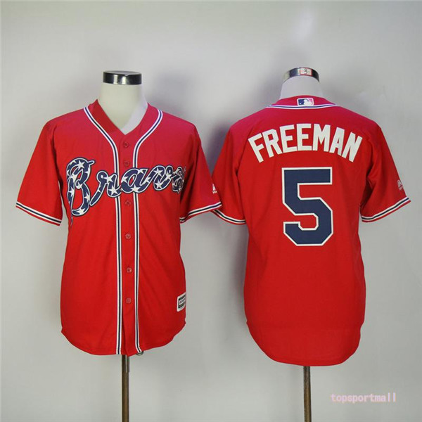 MLB Atlanta Braves 5 Freddie Freeman Red Cool Base Baseball Jersey