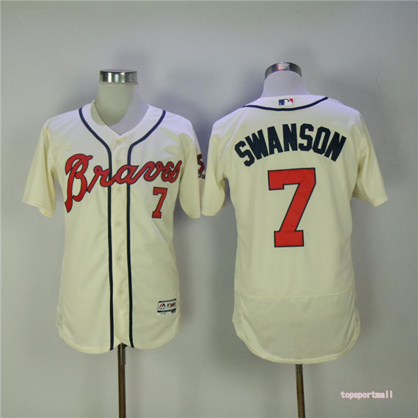 MLB Atlanta Braves 7 Dansby Swanson Cream Flexbase Baseball Jerseys