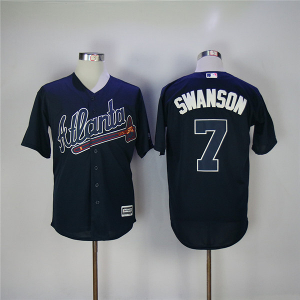 MLB Atlanta Braves 7 Dansby Swanson Navy Blue Cool Base Baseball Jersey