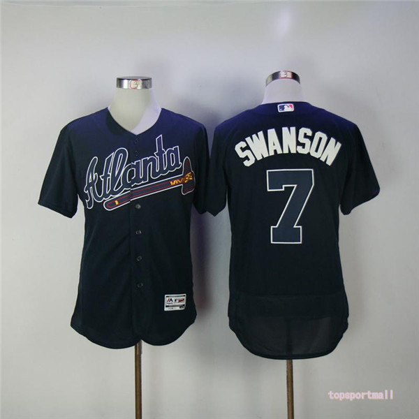 MLB Atlanta Braves 7 Dansby Swanson Navy Blue Flexbase Baseball Jersey