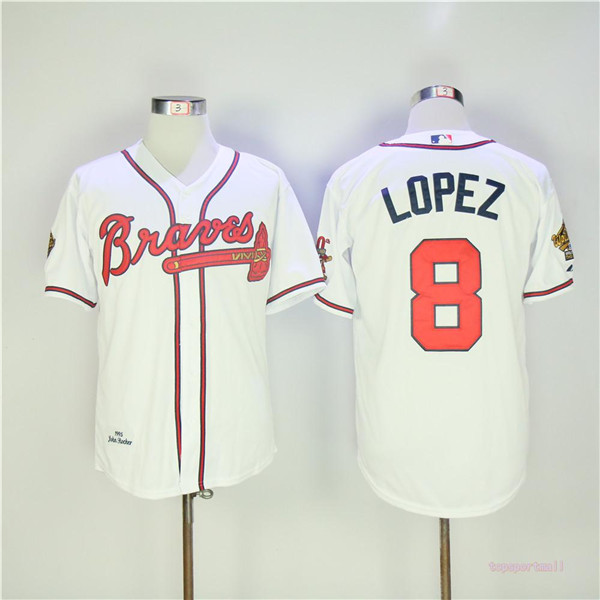 MLB Atlanta Braves 8 Javy Lopez White Throwback Baseball Jerseys