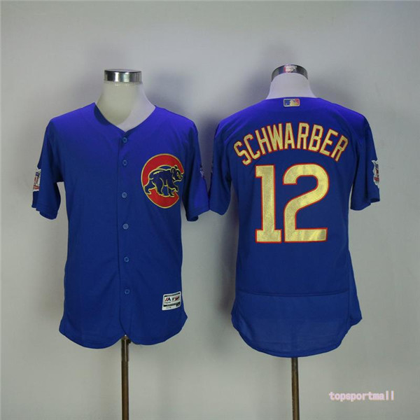 MLB Chicago Cubs 12 Kyle Schwarber Blue Gold Pinstripe Flexbase Baseball Jersey