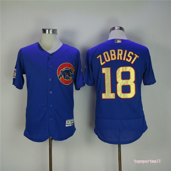 MLB Chicago Cubs 18 Ben Zobrist Blue Gold Pinstripe Flexbase Baseball Jersey