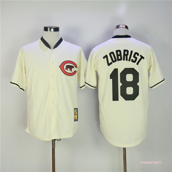 MLB Chicago Cubs 18 Ben Zobrist Cream Throwback Baseball Jerseys