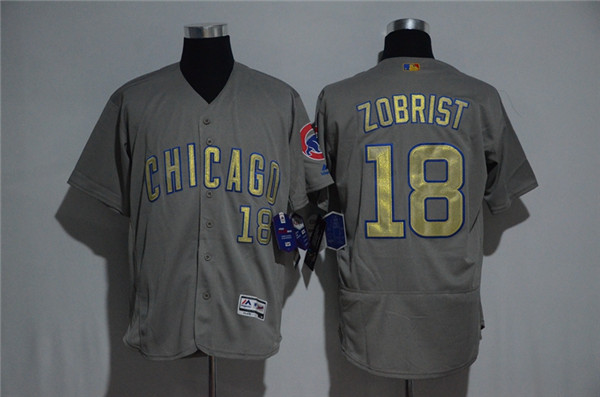 MLB Chicago Cubs 18 Ben Zobrist Gray Gold Program Program Flexbase Baseball Jersey