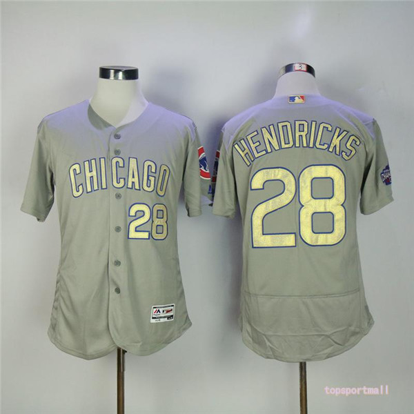 MLB Chicago Cubs 28 Kyle Hendricks Gray Gold Pinstripe Flexbase Baseball Jersey