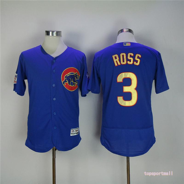 MLB Chicago Cubs 3 David Ross Blue Gold Pinstripe Flexbase Baseball Jersey